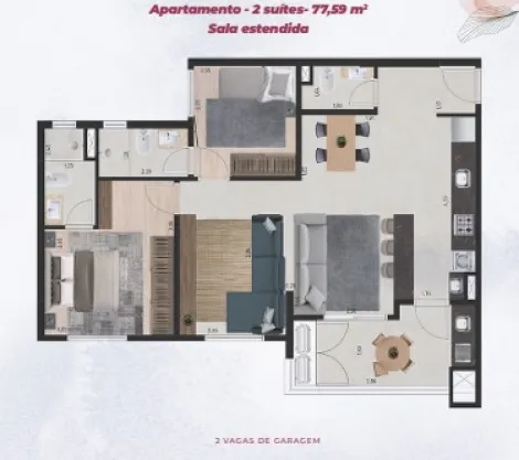imagem 2 - Apartamento à venda com 2 suíte e sala estendida  no condomínio Eco Vila Primavera imagem 2 - Apartamento à venda com 2 suíte e sala estendida  no condomínio Eco Vila Primavera
