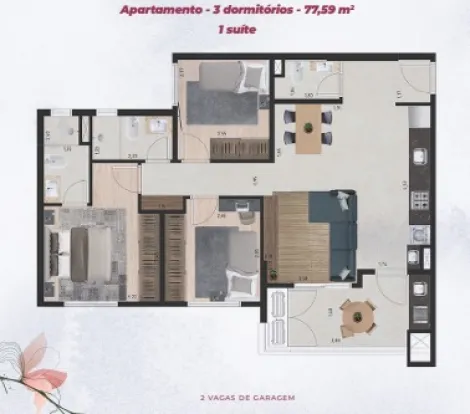 imagem 2 - Apartamento à venda com 3 dormitórios sendo 1 suíte no condomínio Eco Vila Primavera imagem 2 - Apartamento à venda com 3 dormitórios sendo 1 suíte no condomínio Eco Vila Primavera